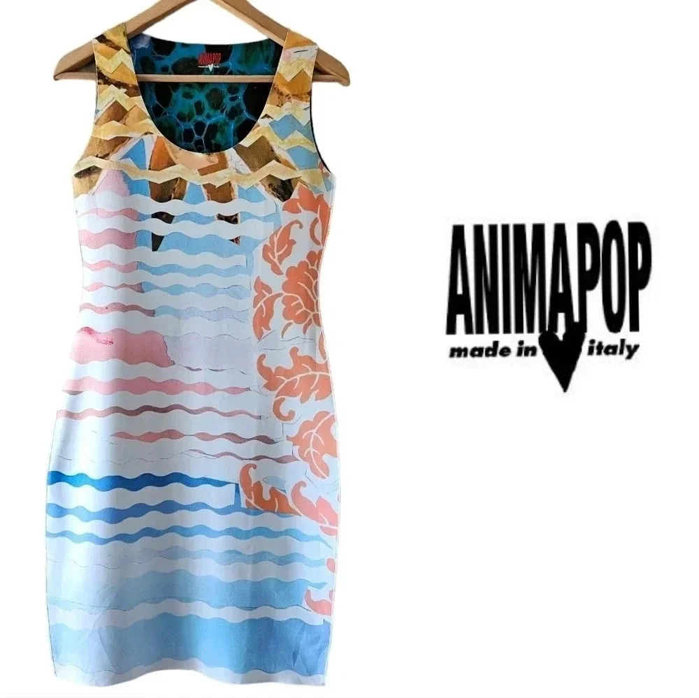 Animapop Italian Reversible Multicolor  Sleeveless Mini Dress Size Small.